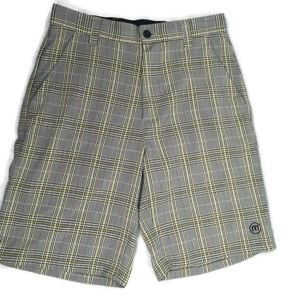 Travis Mathew Mens Gray Black Plaid Shorts 30